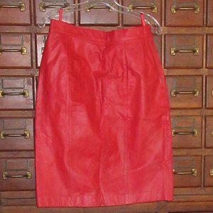 Lined Red Leather Midi Skirt 13/14 RAFFERTY